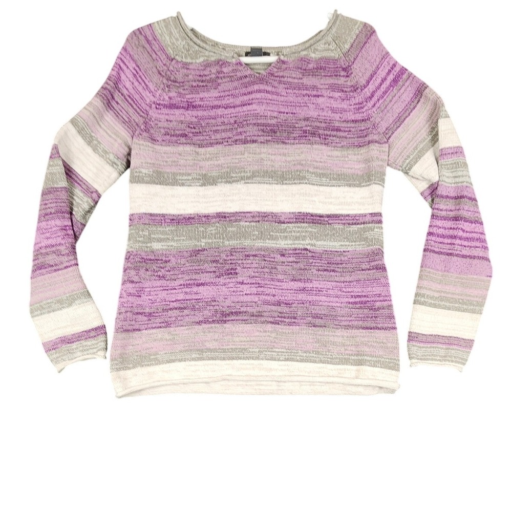 Eddie Bauer Women's Striped Cotton Knit Sweater Purple Gray‎ Medium